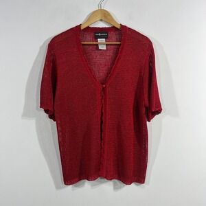 Vintage Open Knit Preppy 90s‎ Beachy Boho Cardigan Sweater Womens 1X Sag Harbor